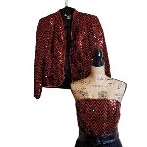 Vintage Neiman-Marcus red black sequin maxi gown with jacket Set